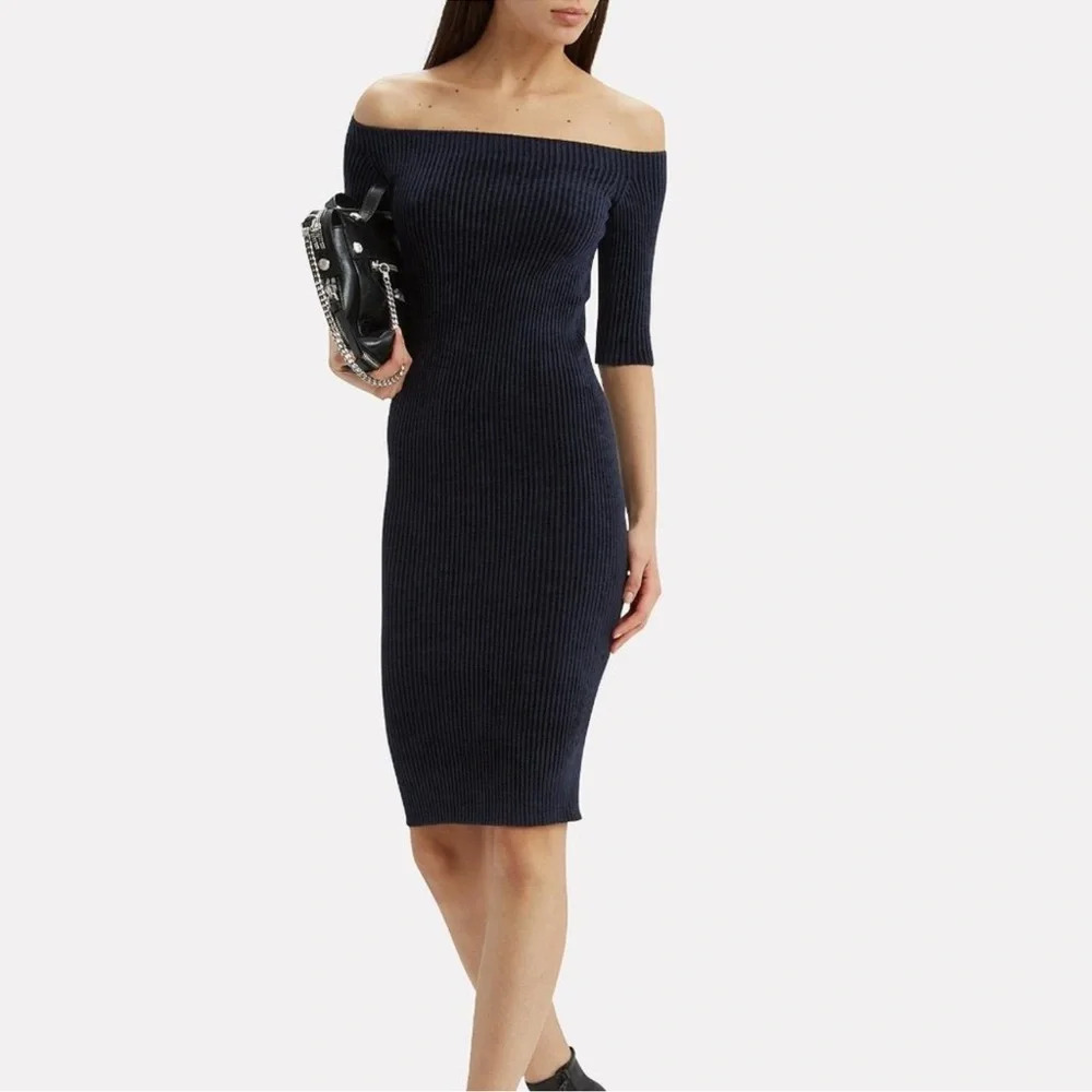 Helmut Lang off the shoulder sweater dress
